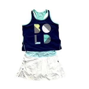 Athleta Girls Tennis Graphic Chi Rules Active Wear Set Shirt Tank Size 8/10